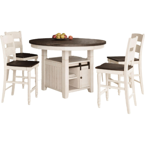 Madison County 5 Piece Round Counter Dining Set in Vintage White & Reclaimed Wood