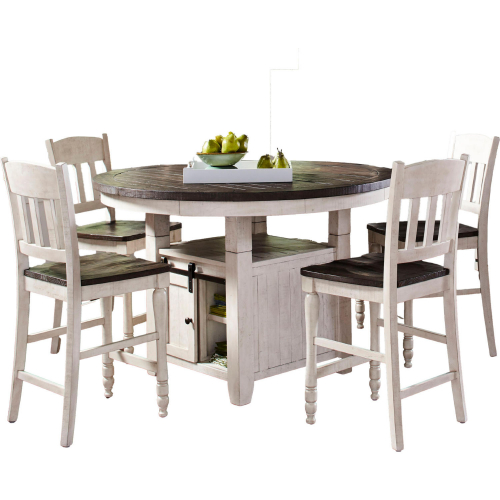 Madison County 5 Piece Round Counter Dining Set in Vintage White & Reclaimed Wood