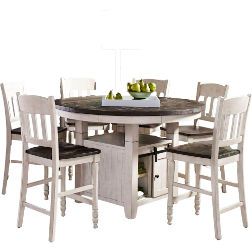 Madison County 7 Piece Round Counter Dining Set in Vintage White & Reclaimed Wood