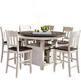 Madison County 7 Piece Round Counter Dining Set in Vintage White & Reclaimed Wood