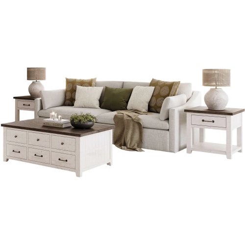 Madison County 3 Piece Lift Top Coffee Table Set in Vintage White Distressed Wood
