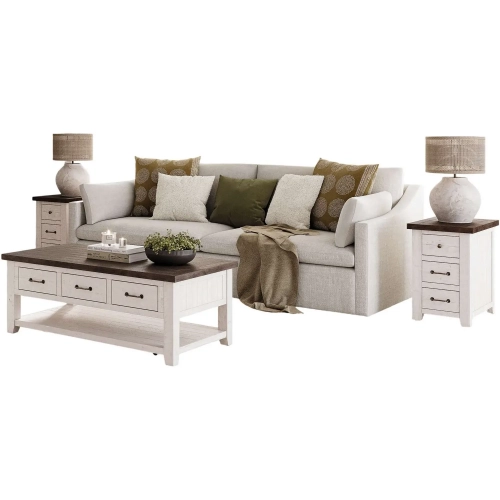 Madison County 3 Piece Coffee & USB End Table Set in White Distressed Wood