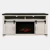 Madison County 64" Console TV Stand with Electric Fireplace in Distressed White Wood
