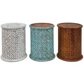 Global Archive Drum Table in Distressed Antique White