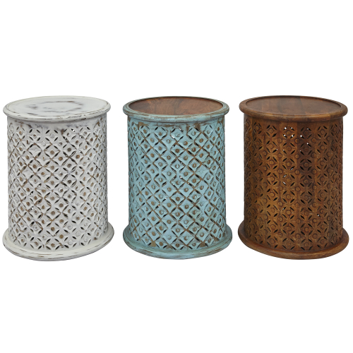 Global Archive Drum Table in Distressed Antique White