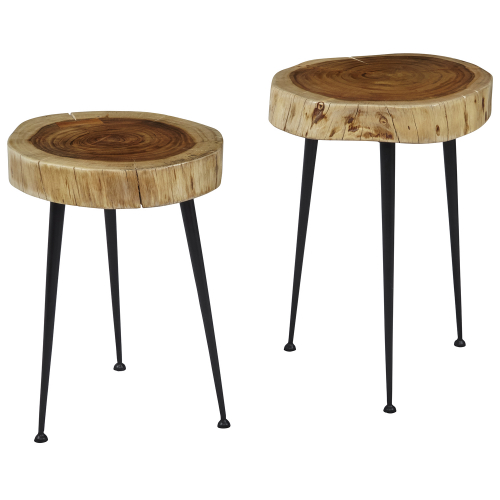 Global Archive End Tables in Natural Wood & Iron (Set of 2)
