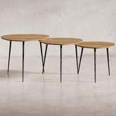 Reeves Nesting End Tables in Natural Solid Wood & Iron (Set of 3)