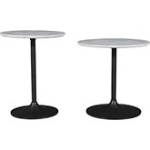 Camille End Table in White Solid Marble & Gunmetal Iron (Set of 2)
