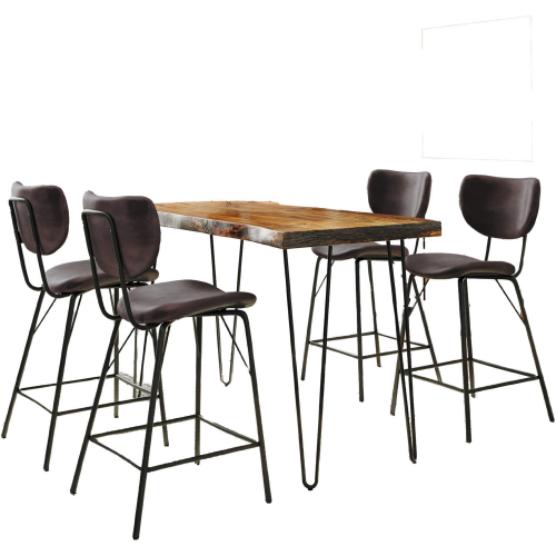 Nature's Edge 5 Piece Counter Dining Set in Chestnut Finish Wood, Metal & Dark Brown Fabric