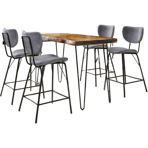Nature's Edge 5 Piece Counter Dining Set in Chestnut Finish Wood, Metal & Grey Fabric