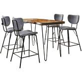 Nature's Edge 5 Piece Counter Dining Set in Chestnut Finish Wood, Metal & Grey Fabric
