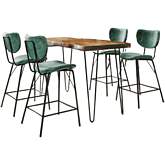Nature's Edge 5 Piece Counter Dining Set in Chestnut Finish Wood, Metal & Jade Fabric