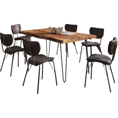 Nature's Edge 60" 7 Piece Dining Set in Chestnut Live Edge Wood & Brown Eco Leather