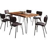 Nature's Edge 60" 7 Piece Dining Set in Chestnut Live Edge Wood & Brown Eco Leather