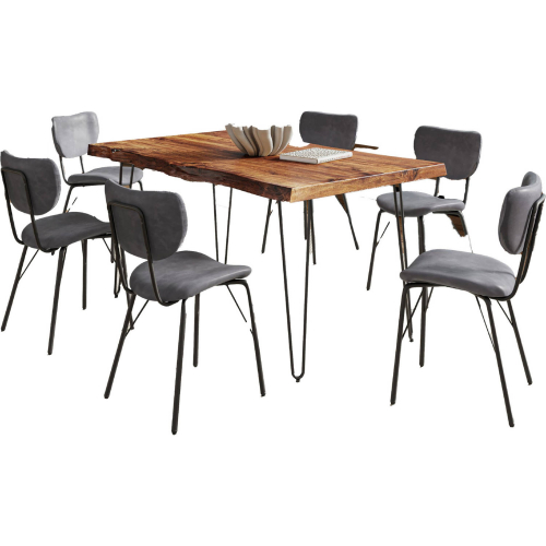 Nature's Edge 60" 7 Piece Dining Set in Chestnut Live Edge Wood & Grey Eco Leather