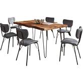 Nature's Edge 60" 7 Piece Dining Set in Chestnut Live Edge Wood & Grey Eco Leather