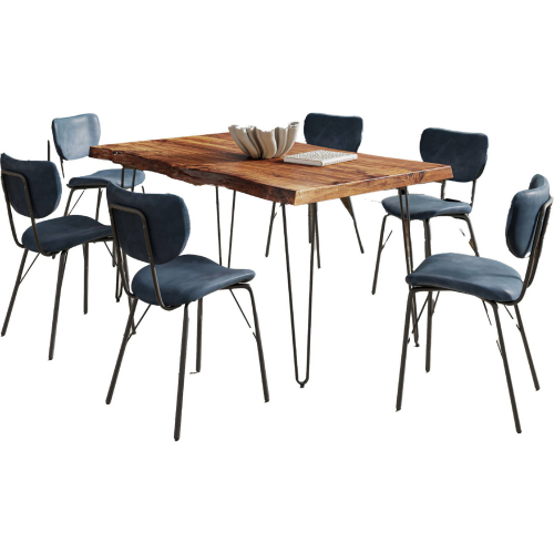 Nature's Edge 60" 7 Piece Dining Set in Chestnut Live Edge Wood & Slate Blue Eco Leather