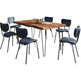 Nature's Edge 60" 7 Piece Dining Set in Chestnut Live Edge Wood & Slate Blue Eco Leather