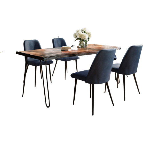 Nature's Edge 5 Piece Dining Set in Chestnut Finish Wood, Metal & Blueberry Fabric