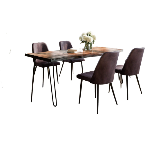 Nature's Edge 5 Piece Dining Set in Chestnut Finish Wood, Metal & Dark Brown Fabric