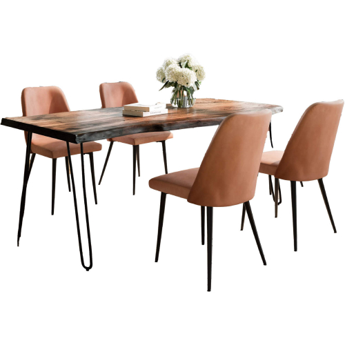 Nature's Edge 5 Piece Dining Set in Chestnut Finish Wood, Metal & Light Brown Fabric