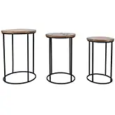 Warner Round Nesting End Tables in Rustic Wood & Metal (Set of 3)