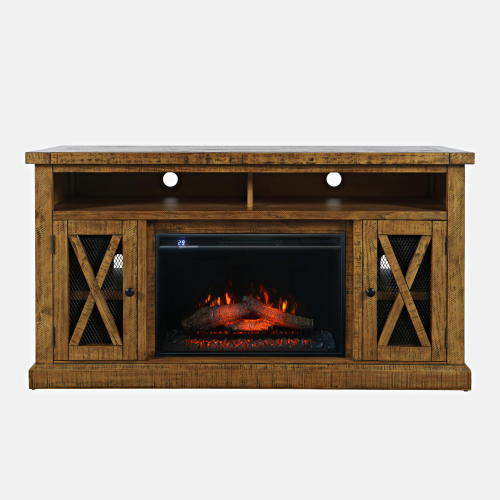 Telluride 60" Console TV Stand with Electric Fireplace in Distressed Gold Wood