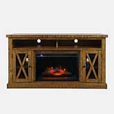 Telluride 60" Console TV Stand with Electric Fireplace in Distressed Gold Wood