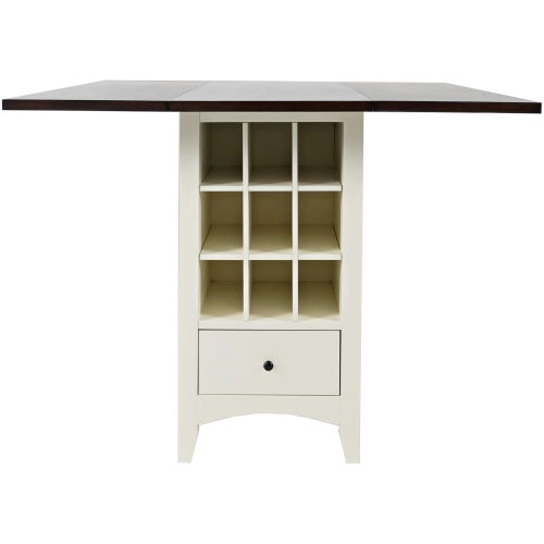 Asbury Park 48" Drop Leaf Storage Counter Dining Table in White & Brown