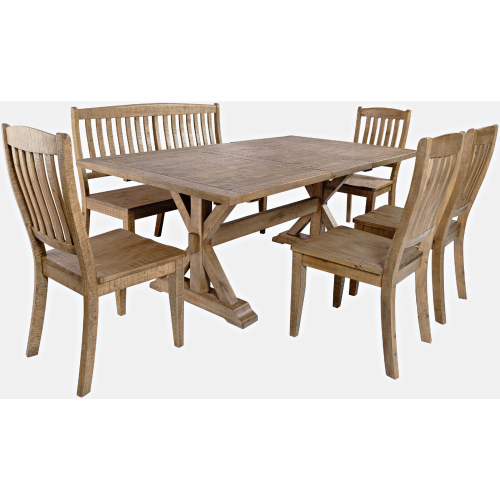 Carlyle Crossing 78" 6 Piece Dining Set with Slat Chairs & Bench in Distressed Pine