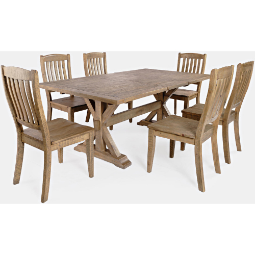Carlyle Crossing 78" 7 Piece Dining Set with Slat Chairs in Distressed Pine