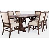Fairview 78" 6 Piece Dining Set in Distressed Oak Wood & Cream Fabric
