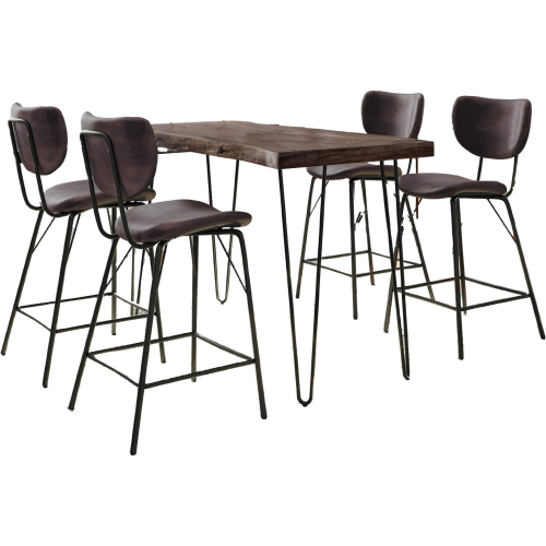Nature's Edge 5 Piece Counter Dining Set in Slate Finish Wood, Metal & Dark Brown Fabric