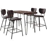 Nature's Edge 5 Piece Counter Dining Set in Slate Finish Wood, Metal & Dark Brown Fabric