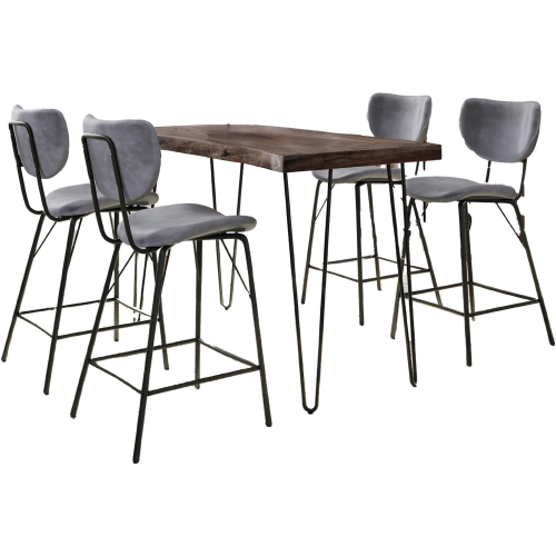 Nature's Edge 5 Piece Counter Dining Set in Slate Finish Wood, Metal & Grey Fabric