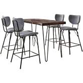 Nature's Edge 5 Piece Counter Dining Set in Slate Finish Wood, Metal & Grey Fabric