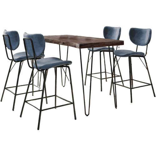 Nature's Edge 5 Piece Counter Dining Set in Slate Finish Wood, Metal & Slate Blue Fabric