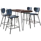 Nature's Edge 5 Piece Counter Dining Set in Slate Finish Wood, Metal & Slate Blue Fabric