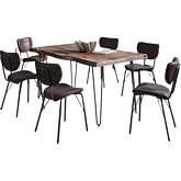 Nature's Edge 60" 7 Piece Dining Set in Slate Live Edge Wood & Brown Eco Leather