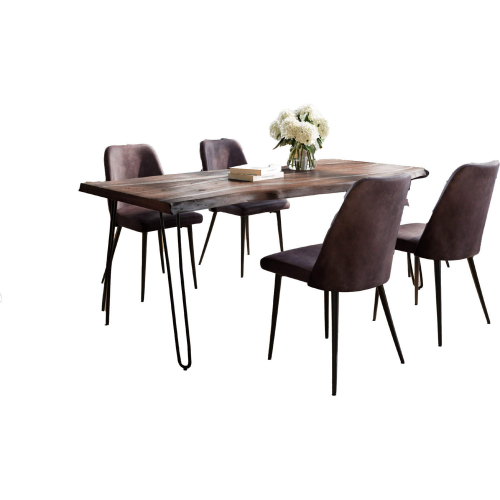 Nature's Edge 5 Piece Dining Set in Slate Finish Wood, Metal & Dark Brown Fabric