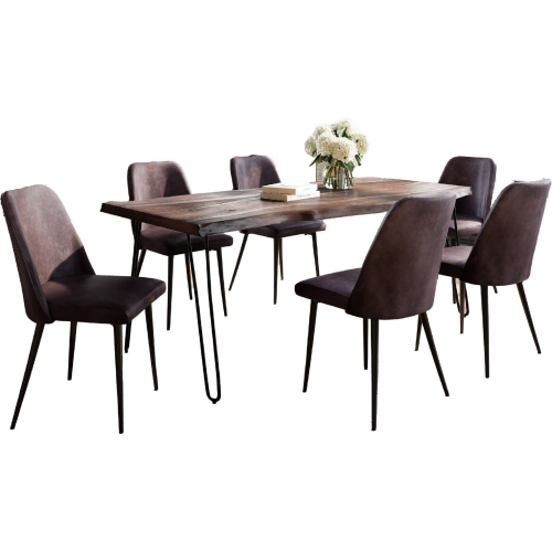 Nature's Edge 5 Piece Dining Set in Slate Finish Wood, Metal & Dark Brown Fabric
