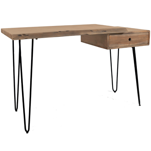 Nature's Edge Desk with Drawer in Natural Finish Wood & Iron