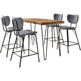 Nature's Edge 5 Piece Counter Dining Set in Natural Finish Wood, Metal & Grey Fabric
