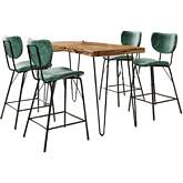 Nature's Edge 5 Piece Counter Dining Set in Natural Finish Wood, Metal & Jade Fabric