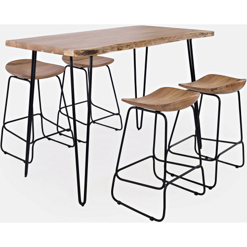 Nature's Edge 5 Piece Counter Dining Set with Backless Stools in Wood & Iron