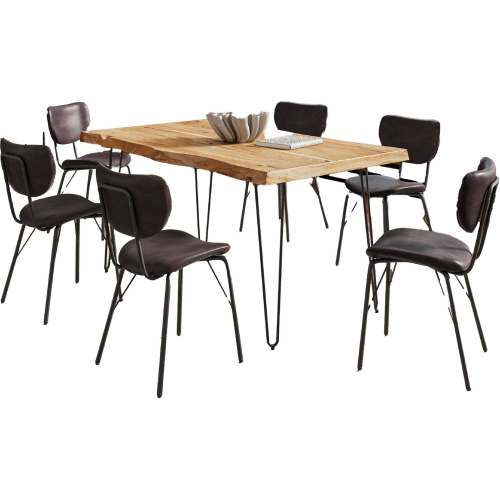 Nature's Edge 60" 7 Piece Dining Set in Natural Live Edge Wood & Brown Eco Leather