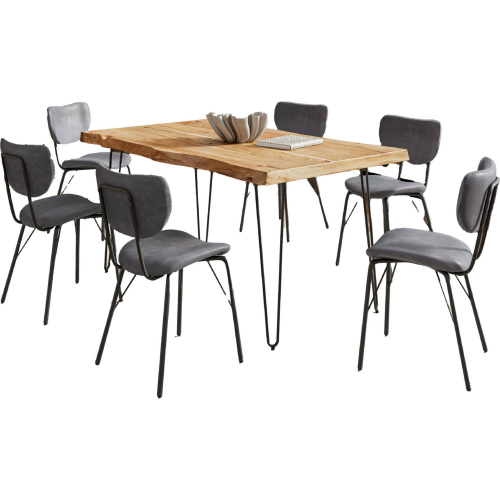 Nature's Edge 60" 7 Piece Dining Set in Natural Live Edge Wood & Grey Eco Leather
