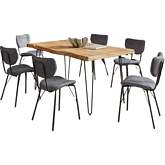 Nature's Edge 60" 7 Piece Dining Set in Natural Live Edge Wood & Grey Eco Leather
