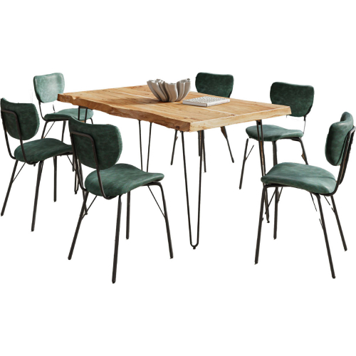 Nature's Edge 60" 7 Piece Dining Set in Natural Live Edge Wood & Jade Eco Leather