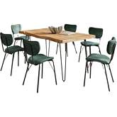 Nature's Edge 60" 7 Piece Dining Set in Natural Live Edge Wood & Jade Eco Leather